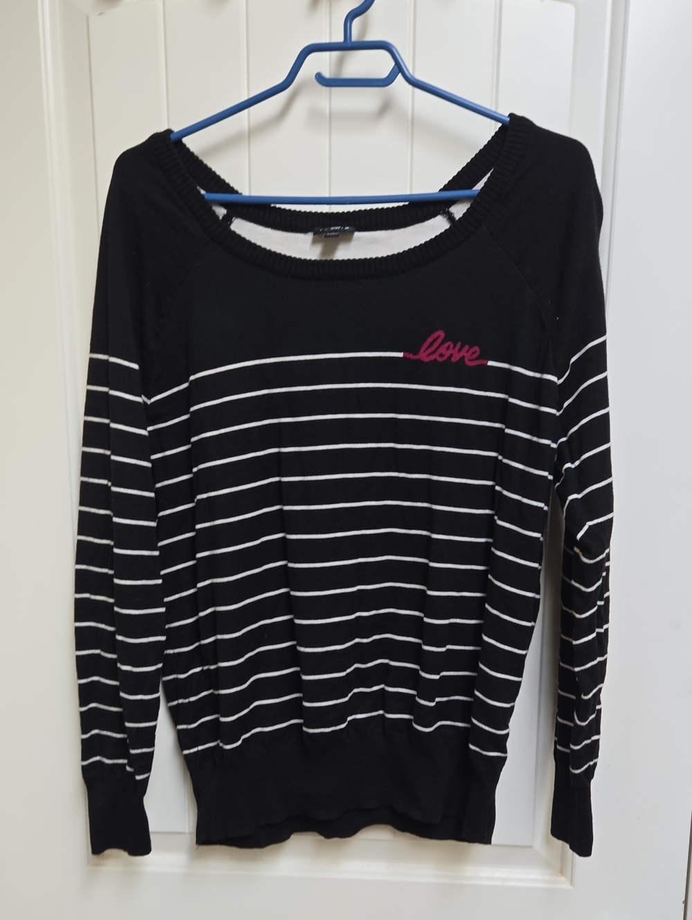 Torrid Plus Size 1x Black White Striped Scoop Neck Sweater Pink 'Love' Accent